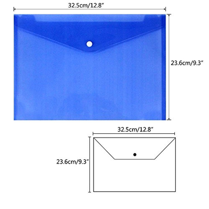 JUSLIN Poly Envelope Folder with Snap Button Closure, 24PCS Waterproof Transparent Project Envelope Folder, A4 Letter Size