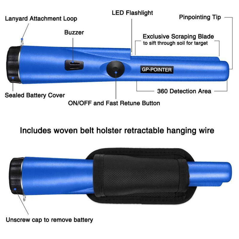 PiAEK Pin Pointer Metal Detectors for Adults/Kids, Handheld Fully Waterproof Pro Metal Detector High Sensitivity with Holster Treasure Hunting Blue