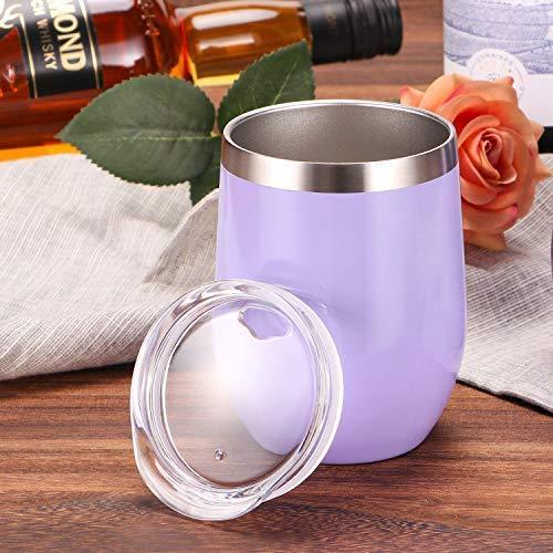 12 oz Double-Insulated Stemless Glass, Stainless Steel Tumbler Cup with Lids for Wine, Coffee, Drinks, Champagne, Cocktails, 2 Sets (Black)