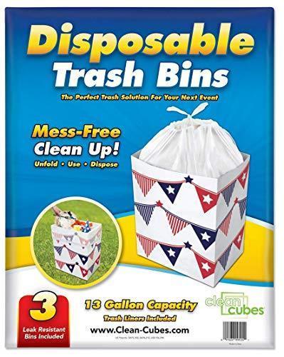 Clean Cubes 13 Gallon Disposable Trash Cans & Recycling Bins, 3 Pack (White)