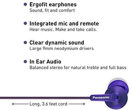 Panasonic ErgoFit In-Ear Earbud Headphones RP-HJE120-K (Black) Dynamic Crystal Clear Sound, Ergonomic Comfort-Fit