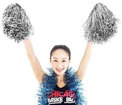 hatisan 4Pcs Large Cheerleader Pom Poms, Pom Poms Cheerleading Metallic Foil & Plastic Ring Pompoms Cheerleader, Cheerleading Poms Accessory Pompoms Cheer for Sports Team Spirit Cheering