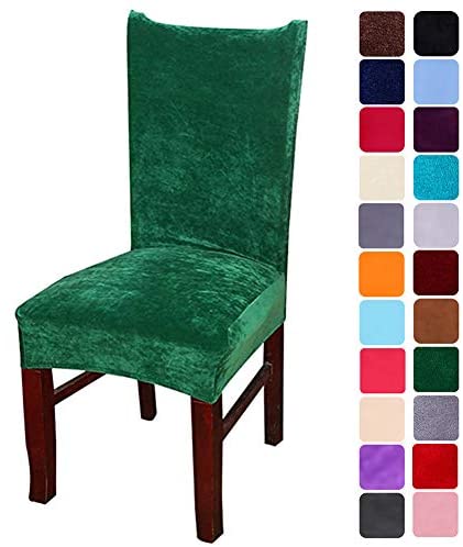 Smirly Velvet Stretch Dining Room Chair Covers Soft Removable Dining Chair Slipcovers Set of 2, Peacock Green