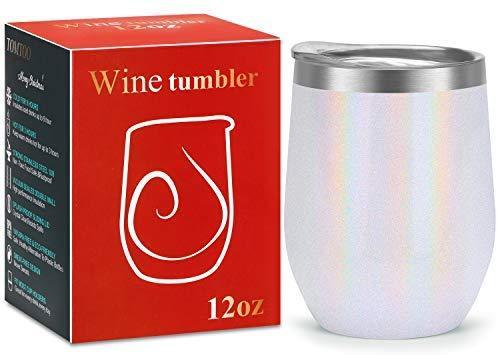 12 oz Double-Insulated Stemless Glass, Stainless Steel Tumbler Cup with Lids for Wine, Coffee, Drinks, Champagne, Cocktails, 2 Sets (Black)