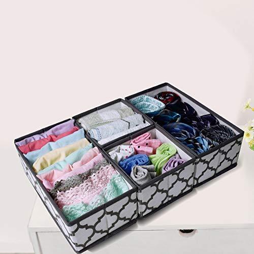 Homyfort Foldable Cloth Storage Box Closet Dresser Drawer Organizer Cube Basket Bins Containers Divider with Drawers for Underwear, Bras, Socks, Ties, Scarves, Set of 6, Grey