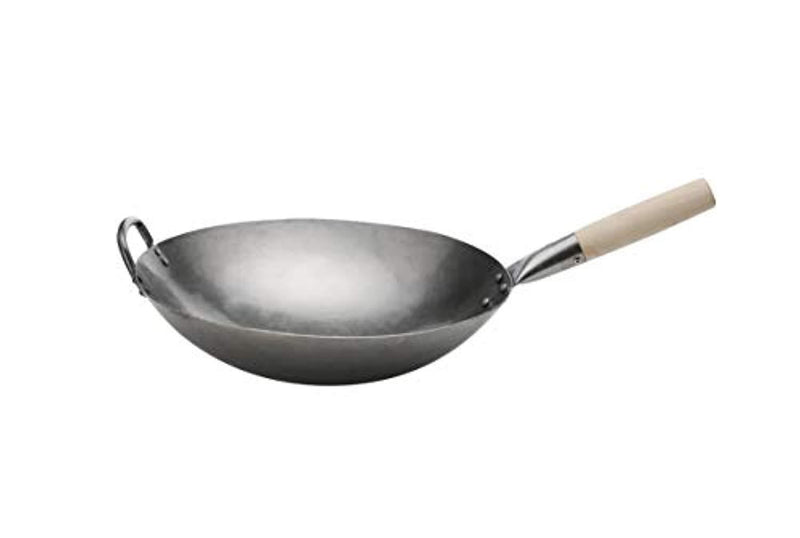 Pow Wok Stir Fry Pan - Hand Hammered Carbon Steel (14 inch, Round Bottom) by Tesor