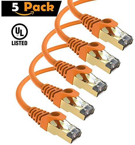 Maximm Cat7 Ethernet Cable, 15 Feet, Green, 5-Pack - Pure Copper - RJ45 Gold-Plated Snagless Connectors 600 MHz, 10 Gbps. for Fast Network & Computer Networking + Cable Clips and Ties