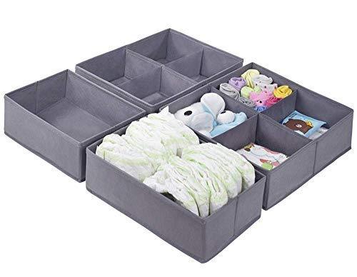 Homyfort Foldable Cloth Storage Box Closet Dresser Drawer Organizer Cube Basket Bins Containers Divider with Drawers for Underwear, Bras, Socks, Ties, Scarves, Set of 6, Grey