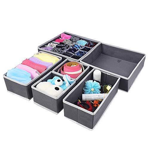 Homyfort Foldable Cloth Storage Box Closet Dresser Drawer Organizer Cube Basket Bins Containers Divider with Drawers for Underwear, Bras, Socks, Ties, Scarves, Set of 6, Grey