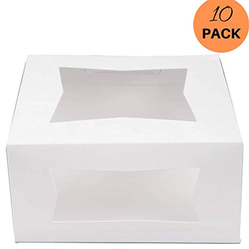 Cake Boxes 10 x 10 x 5 inch with Window | High Strength White Boxes 10 Pack | White Bakery Boxes, Disposable Cake Containers, Dessert Boxes (White Box, 10x10x5 inch (10 Pack)) by HAPPY YAK