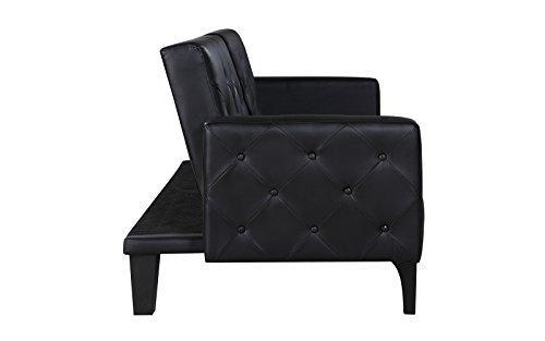 Modern Tufted Bonded Leather Sleeper Futon Sofa with Nailhead Trim in White, Black (Black)