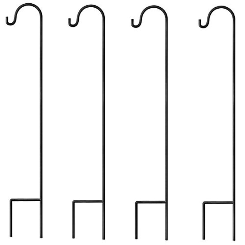 GrayBunny Shepherd Hook, 35 inch Black, Set of 4 Solid (Non-Hollow) Single Piece (No Assembly), Strong Rust Resistant Premium Metal Hanger For Weddings Plant Baskets Solar Lights Lanterns & Mason Jars