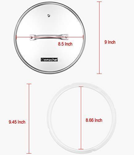9 inch Tempered Glass Lid for Instant Pot 6qt Electric Pressure Cookers and 9 inch cookwares, Sealing Rings for Instant Pot 5 qt or 6 qt (2 Pack), Universal Lid with Stainless Steel Handle and Rim