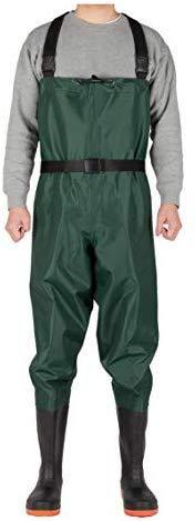 CKd G1 Bootfoot Chest Wader, Nylon & PVC Double Layers, Fishing & Hunting Waterproof Coating Fabric, Cleated Outsole with Steel Plate, High Elasticity Suspender with Buckles, Unisex