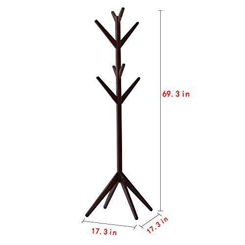 Neasyth Solid Wood Coat Rack Simple Entryway Standing Hall Tree Tetrapod Base for Hat Jacket Coat Hanger Rack in Living Room Bedroom (Teak Color)