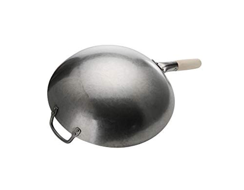 Pow Wok Stir Fry Pan - Hand Hammered Carbon Steel (14 inch, Round Bottom)