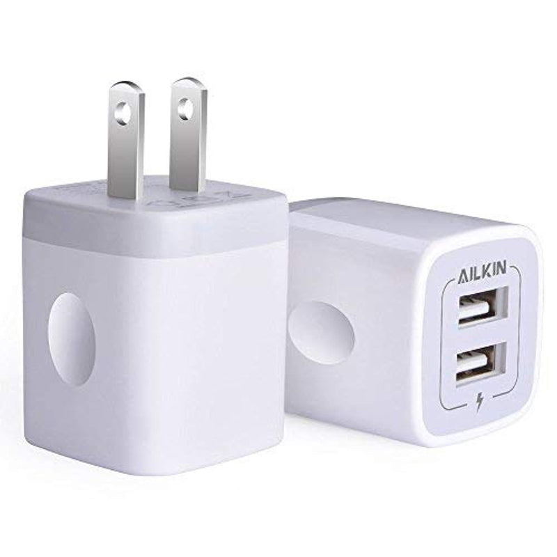 USB Wall Charger, Charger Adapter, Ailkin 2-Pack 2.1Amp Dual Port Quick Charger Plug Cube Replacement for iPhone 7/6S/6S Plus/6 Plus/6/5S/5, Samsung Galaxy S7/S6/S5 Edge, LG, HTC, Huawei, Moto, Kindle