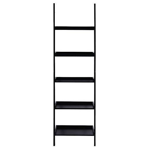 LEAN ON US Tangkula Ladder Bookcase 5-Tier Wood Leaning Shelf Wall Plant Shelf Ladder for Home Office Modern Flower Book Display Shelf Storage Rack Stable A-Frame Wooden Ladder Shelf (Black)