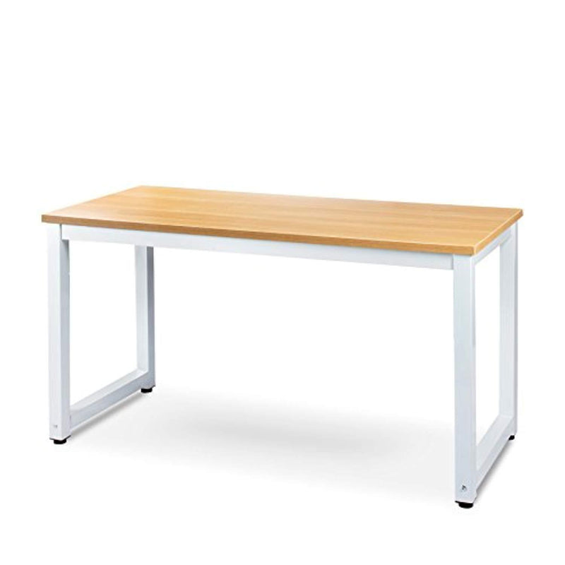 Luxxetta Office Computer Desk – 55” x 23” Beige Laminated Wooden Particleboard Table and White Powder Coated Steel Frame - Work or Home – Easy Assembly - Tools and Instructions Included