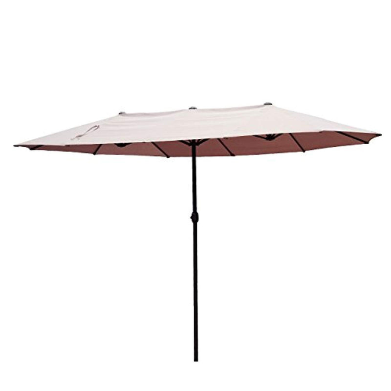 Outsunny VD-3454OPBE Crank-Tan 15' Double-Sided Twin Outdoor Market Patio Umbrella with Cran, L x 8.85'W x 7.9'H