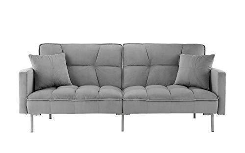 DIVANO ROMA FURNITURE Modern Plush Tufted Velvet Splitback Living Room Futon (Dark Grey)