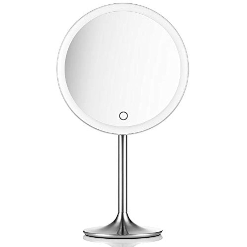 Miusco 9" Lighted Makeup Vanity Mirror Pro, 5X + 10X Magnification, Ultra Bright HD Lighting System, Rechargable & Cordless, Touch Activated, Brush Stainless Steel