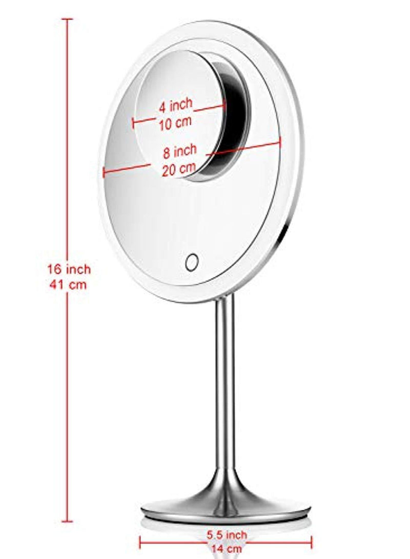 Miusco Lighted Makeup Vanity Mirror Pro, 5X + 10X Magnification, Ultra Bright HD Lighting System, Rechargable & Cordless, Touch Activated, Brush Stainless Steel