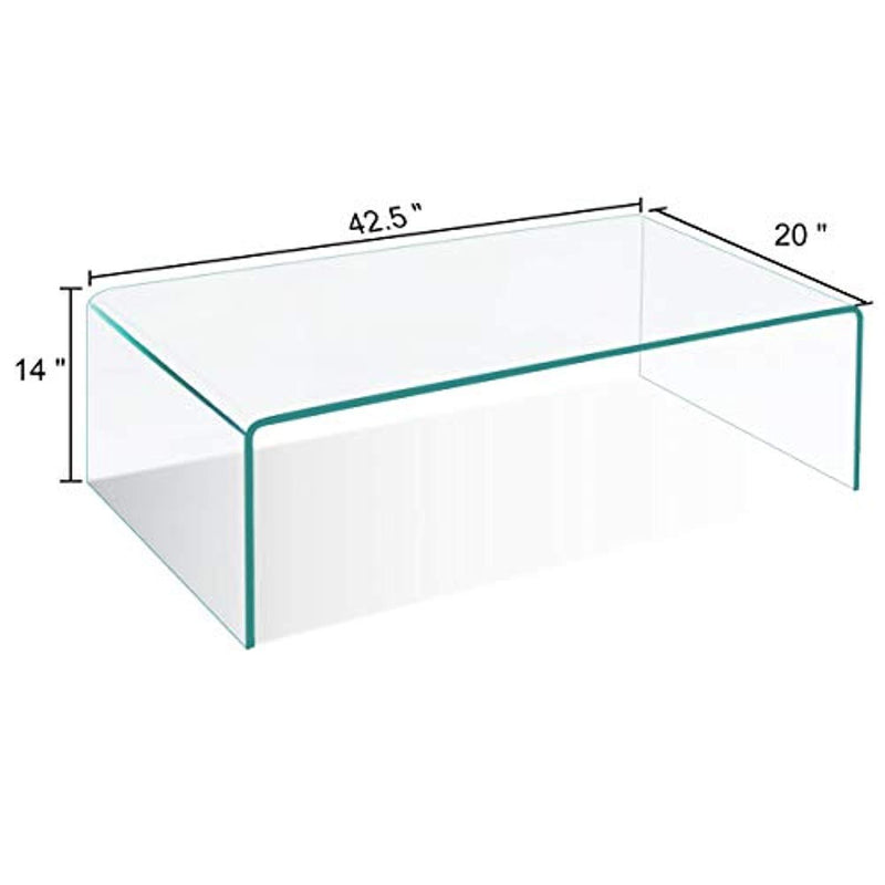 Tangkula Glass Coffee Table Modern Home Office Furniture Clear Tempered Glass End Table International Occasion Tea Table Waterfall Table with Rounded Edges