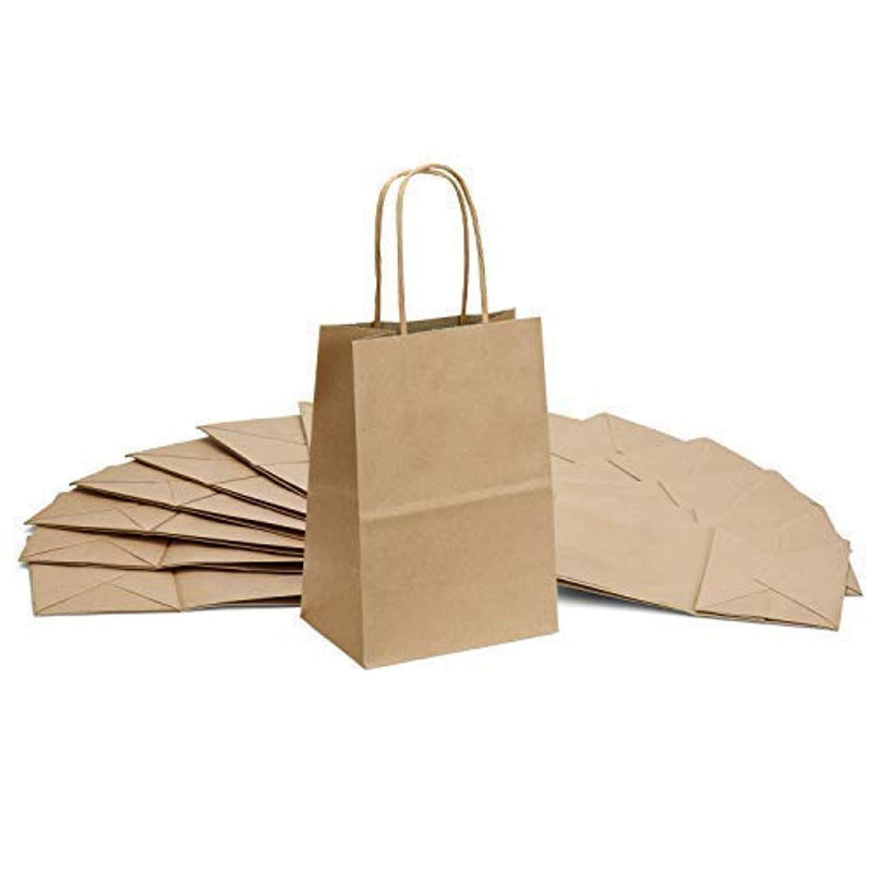 GSSUSA 100pcs Brown Kraft Paper Bags 5.25" x 3.75" x 8",Handled, Shopping, Gift, Merchandise, Carry, Retail,Party Bags (Brown)