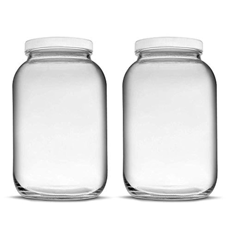 Teikis 2 Pack Wide-Mouth 1 Gallon Glass Jar with 4" Opening Lid Air Tight and Leak Proof - USDA Approved for Fermenting Kombucha, Kefir, Storing and Canning - Dishwasher Safe