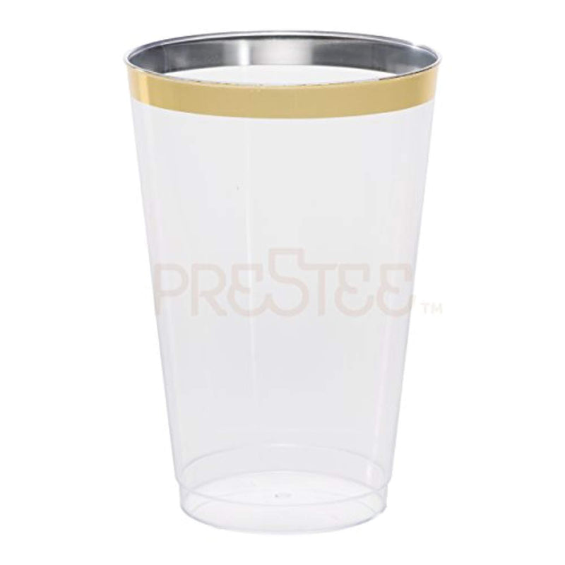 DRINKET Gold Plastic Cups 14 oz Clear Plastic Cups / Tumblers Fancy Plastic Wedding Cups With Gold Rim 50 Ct Disposable For Party Holiday and Occasions SUPER VALUE PACK