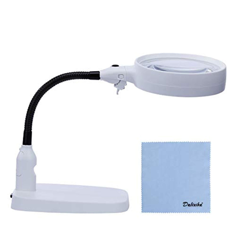 Delixike Large 10X Magnifying Lamp - Folding Design with 6 LED Lamp - Great Hands Free Desktop Magnifying Glass for Reading,Hobbies,Crafts,Workbench