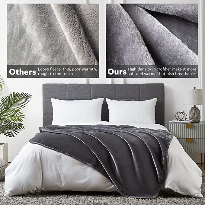 UMCHORD Grey Throw Fleece Blanket, Super Soft 400GSM High Density Luxury Plush Blanket for Bed Couch, All Season Blanket(Throw, 50"x60", Grey)