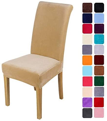 Smirly Velvet Stretch Dining Room Chair Covers Soft Removable Dining Chair Slipcovers Set of 2, Peacock Green