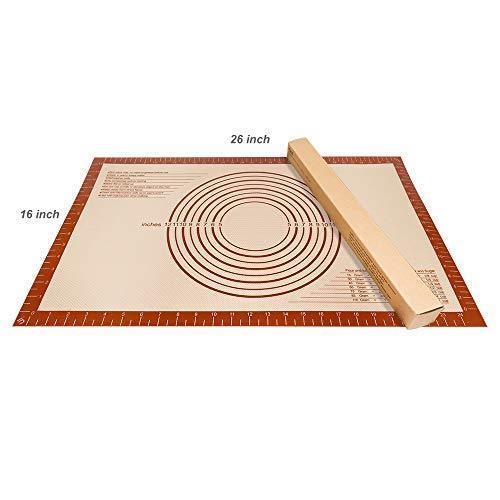 Silicone Baking Pastry Mat With Measurement 26"x16" Non-Slip Silicon For Dough Rolling Mat Fondant Pie Crust Kneading,Cookie/Cake/Bread Making Oven Baking Pad Heat-Resistance (Red)