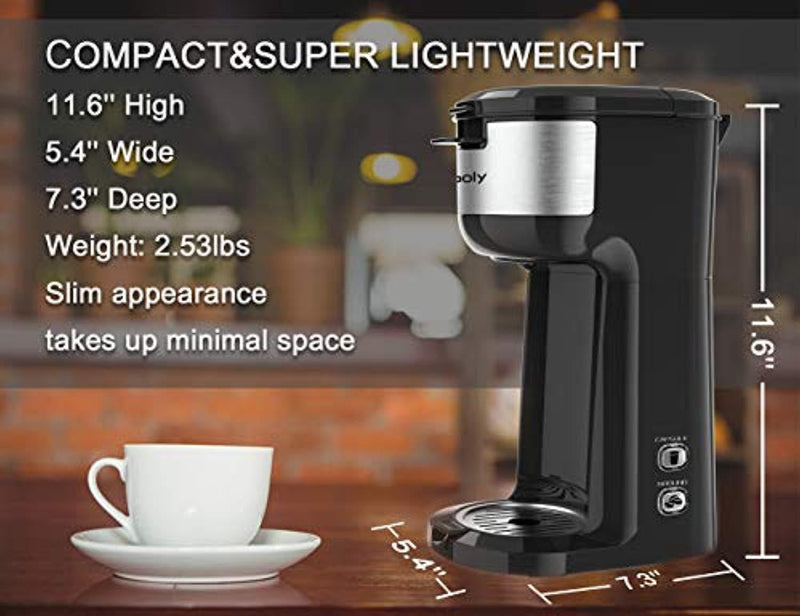 Single Serve K Cup Coffee Maker Brewer for K-Cup Pod & Ground Coffee, Compact Design Thermal Drip Instant Coffee Machine with Self Cleaning Function, Brew Strength Control by Sboly