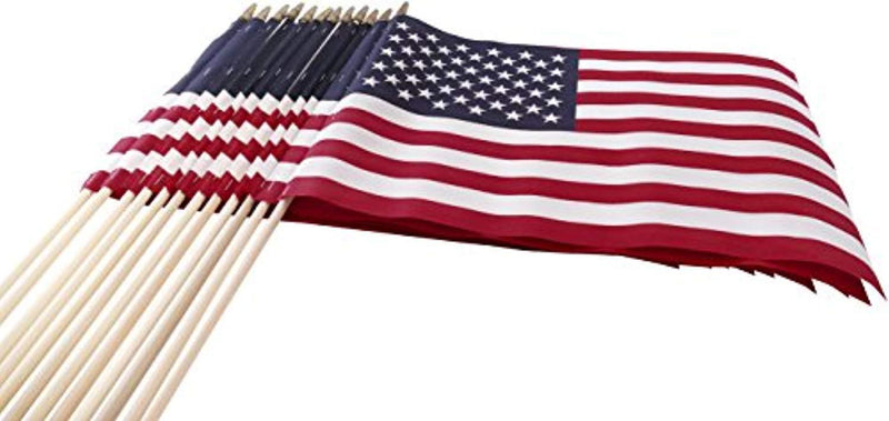 Set of 12 Bulk American Flags: 12" x 18" Small American Flags on Wooden Sticks from Darice