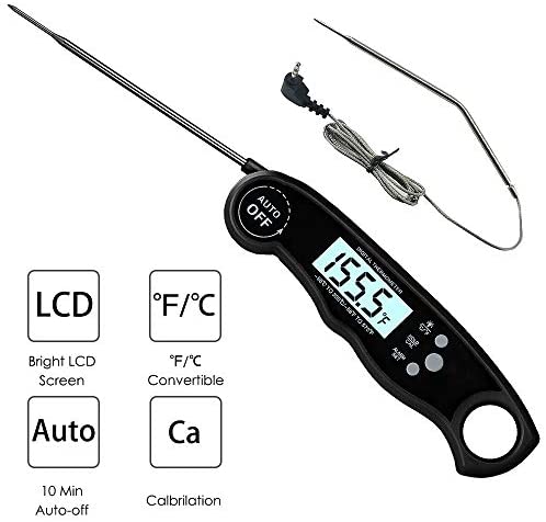 A ALPS Oven Safe Leave in Meat Thermometer, Dual Probe Instant Read Food Meat Thermometer Digital with Alarm Function for Cooking, BBQ, Smoker and Grill (Black)