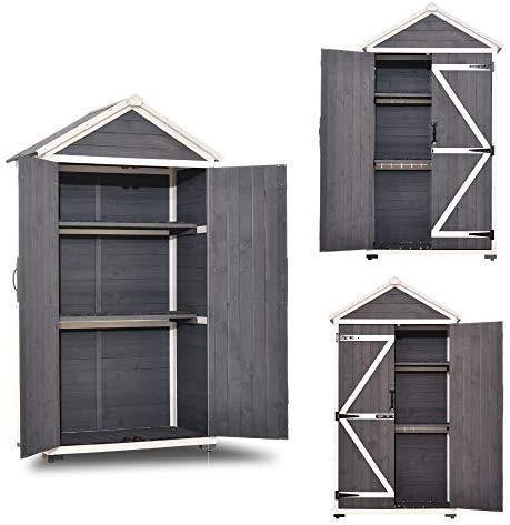 MCombo Outdoor Storage Cabinet Tool Sheds Backyard Garden Storage Shed Utility Wooden Organizer with Lockable Double Doors 1000 (Grey)