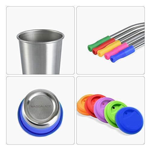 Kids Stainless Steel Cups 12 oz With Silicone Lids & Straw 5 Pack Drinking Tumblers for Adults, Children and Toddlers