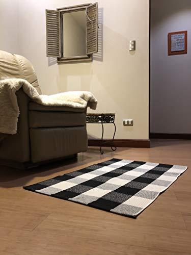 Cotton Buffalo Plaid Rugs Black and White Checkered Rug Welcome Door Mat (23.6"x35.4") Rug for Kitchen Carpet Bathroom Outdoor Porch Laundry Living Room Braided Throw Mat Washable Woven Buffalo Check