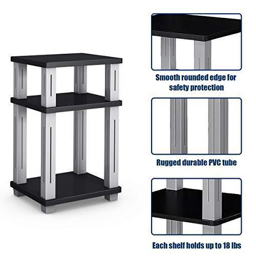 Tangkula End Table, 3-Tier Square Wood Storage Shelf Display Shelving Night Stand Sofa Side Table for Home Office (2, Black)