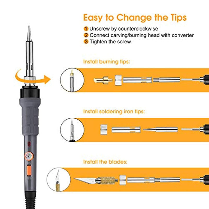 43PCS Wood Burning Kit, Woodburning Tool with Soldering Iron, Wood Burning/Soldering/Carving/Embossing Tips, Stand, Pencil, Carbon Transfer Paper, Stencil, Carrying Case