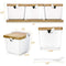 Ceramic Condiment Containers Spice Jars with spoon - Bamboo Spice Containers with Lids, Sugar Storage Container and Salt Seasoning Box for Kitchen and Home, White, 250ML (8.54OZ), Set of 3