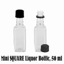 Mini SQUARE Plastic Alcohol 50ml Liquor Bottle Shots + Caps (12)