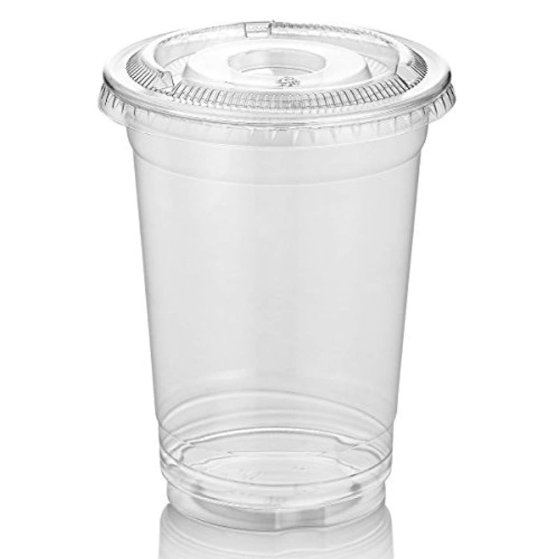 Green Direct 10 oz. Disposable Plastic Clear Cups With Flat Lids for Cold Drink - Bubble Boba - Iced Coffee - Tea - Smoothie - Pack of 100