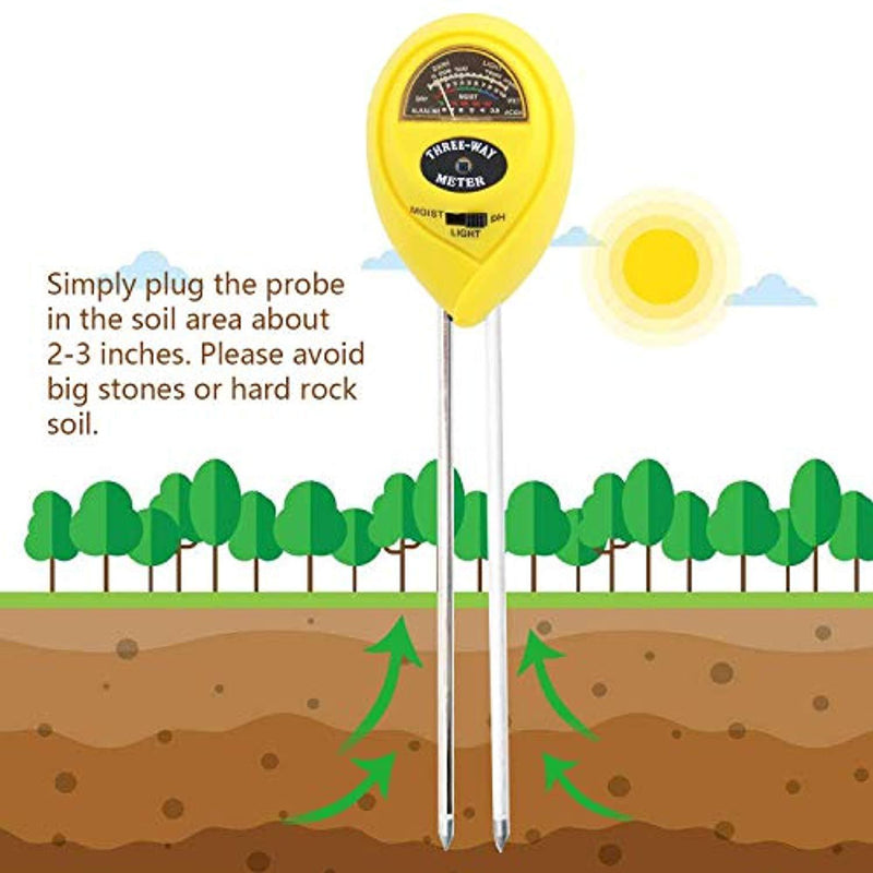 Soil Moisture Meter - 3 in 1 Soil Test Kit Gardening Tools PH, Light &amp; Moisture, Plant Tester Home, Farm, Lawn, Indoor &amp; Outdoor (No Battery Needed) by Fomei