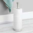 mDesign Decorative Metal Free-Standing Toilet Paper Holder Stand with Storage for 3 Rolls of Toilet Tissue - for Bathroom/Powder Room - Holds Mega Rolls - Satin