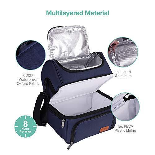 Large Lunch Box for Men, Insulated Adult Lunch Bag, Sable Reusable Waterproof Cooler Tote Bag for Meal Prep with 2 Main Spacious Compartments