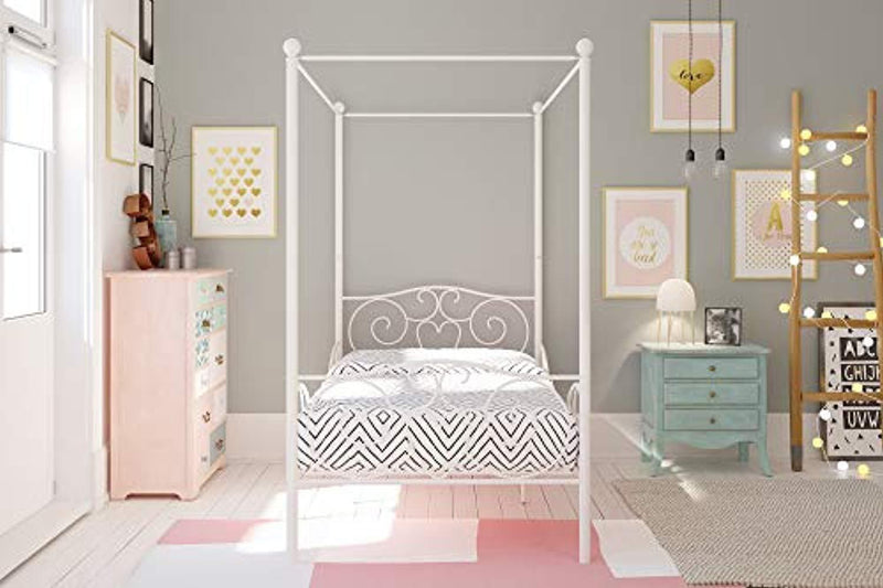 DHP Canopy Bed with Sturdy Bed Frame, Metal, Twin Size - White